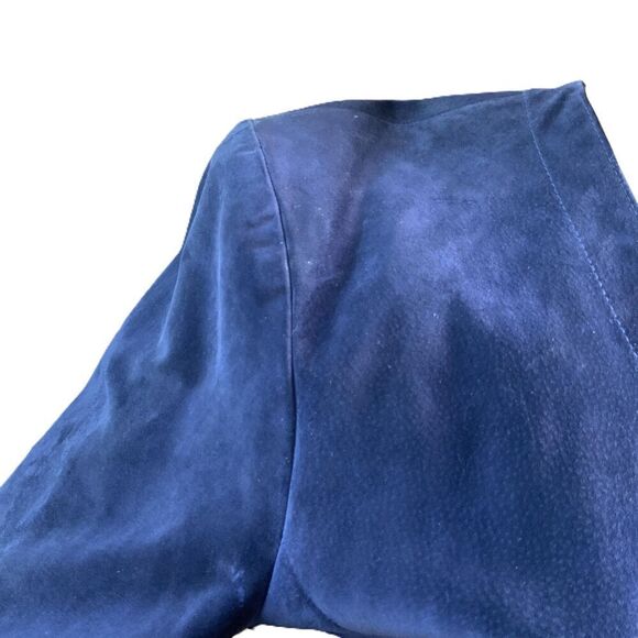 Danier Blue 5-Button V-Neck Long Sleeve Genuine Leather Blazer Jacket VTG Med - Picture 5 of 14